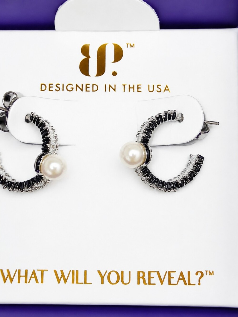 Bomb Party ER30870 "Midnight Pearl Drops" Earrings  NWT  Hematite Plated